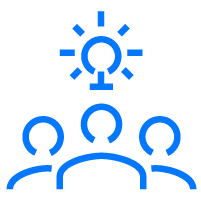 Icon of a group of people with a lightbulb above their heads
