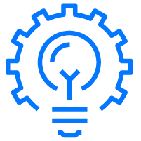 Icon of lightbulb surrounded by a gear